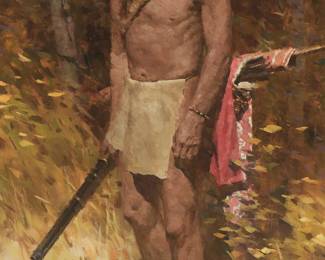 97
Z.S. Liang
b. 1953
Native American Hunter, 2006
Oil on canvas
Signed and dated lower right: Z.S. Liang; signed again in black permanent marker on the upper portion of the frame, verso
46" H x 26" W
Estimate: $20,000 - $30,000