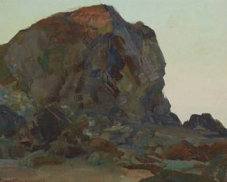 37
Frank Tenney Johnson
1874-1939
Rocky Landscape
Oil on board
Signed lower left: F Tenney Johnson
11.5" H x 15" W
Estimate: $2,000 - $3,000