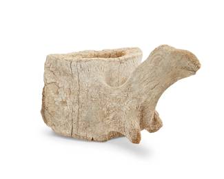 179
An Inuit Whale Bone Mortar
19th/20th century
The whale bone vertebra with protrusion carved in the form of an animal head and hollowed cavity used as a mortar meant for a stone pestle
12.25" H x 23.125" W x 13.25" D
Estimate: $300 - $500