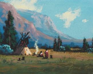 245
Heinie Hartwig
b. 1937
A Mountainous Landscape With Encampment
Oil on Masonite
Signed lower right: Heinie Hartwig
5" H x 7" W
Estimate: $400 - $600
