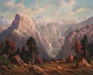 277
Heinie Hartwig
b. 1937
"Half Dome (Yosemite)"
Oil on Masonite
Signed lower left: Heinie Hartwig; titled verso
18" H x 24" W
Estimate: $1,500 - $2,000