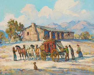 60
Marjorie Reed
1915-1996
Loading The Stagecoach
Oil on canvas
Signed lower right: Marjorie Reed
20" H x 24" W
Estimate: $2,000 - $3,000