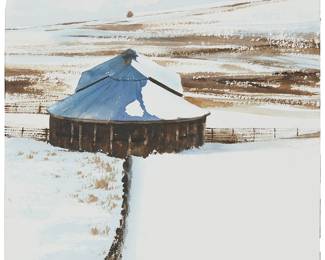 25
William Matthews
b. 1949
"Round Barn Arrangement"
Watercolor on paper
Signed lower right: William Matthews; titled on a gallery label affixed to the frame's backing paper
14" H x 14" W
Estimate: $1,500 - $2,000