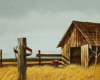 11
Gene Speck
b. 1937
Fence Post And Barn
Oil on Masonite
Signed lower right: Gene Speck
12" H x 16" W
Estimate: $400 - $600