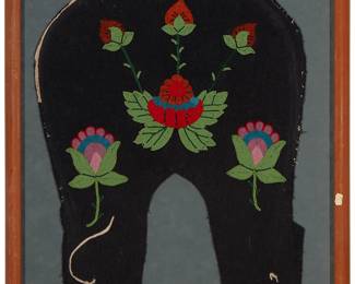 113
A Framed Ute Cradleboard Cover
20th century
The black fabric cradleboard cover with beadwork depicting floral motifs
Cover: 21.25" H x 17.5" W
Estimate: $400 - $600