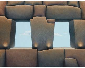 71
Dick Mason
1951-1993
"Double Window," 1986
Acrylic and paper collage on canvas
Signed twice, titled, and dated in pencil on a label affixed verso: © D. Mason
36" H x 48" W
Estimate: $1,500 - $2,500