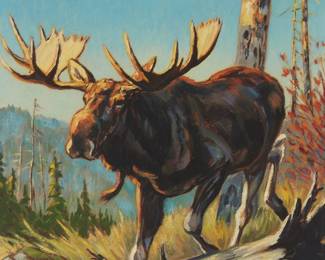 46
Walter Joseph Wilwerding
1891-1966
Moose
Oil on board
Signed lower right: Wilwerding
Sight: 10.25" H x 8.125" W
Estimate: $300 - $500