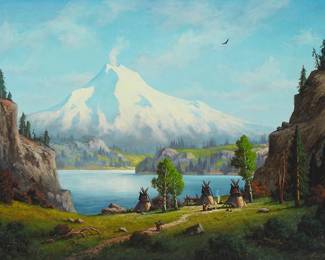 278
Heinie Hartwig
b. 1937
"Flathead Camp Below Mt. St. Helens"
Oil on Masonite
Signed lower right: Heinie Hartwig; titled verso
30" H x 40" W
Estimate: $5,000 - $7,000