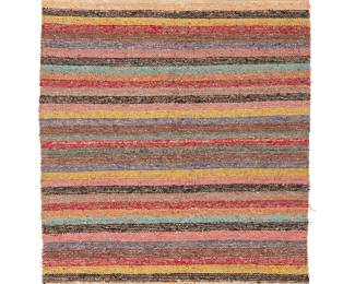 221
A Navajo Twilled Double Saddle Blanket
Mid 20th century, Diné
The banded twill weave in a variety of colored wools, with stepped motifs to corners
31.25" H x 61.5" W
Estimate: $200 - $400
