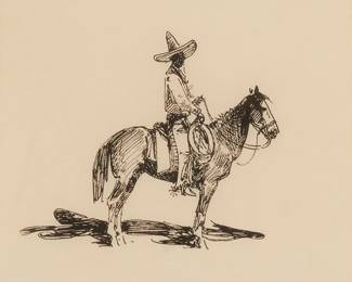 292
Edward Borein
1872-1945
Mexican Vaquero On A Horse
Ink on paper
Unsigned
Sight: 7" H x 8" W
Estimate: $400 - $600