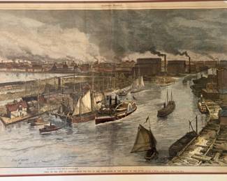 Harper's Weekly view of Chicago river                                            frame size 23.5"h x 25.5"w
