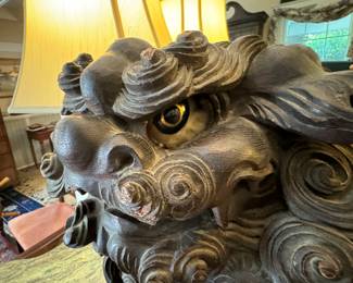 Monumental Chinese carved wood foo lion                               17"h x 44" long