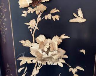 Asian panel with carved bone flowers 68"h x 31"w 
