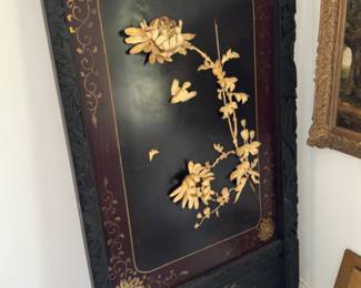 Asian panel with carved bone flowers 68"h x 31"w 