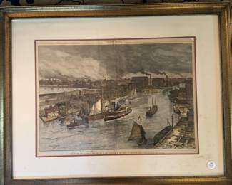 Harper's Weekly view of Chicago river                                            frame size 23.5"h x 25.5"w