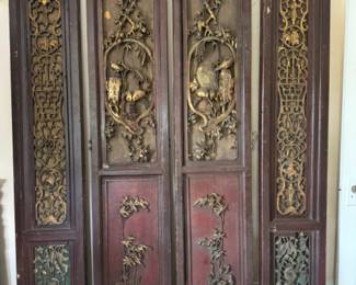 Carved Chinese  floor screen with gilt highlights                      8'h x 67"w                                          
