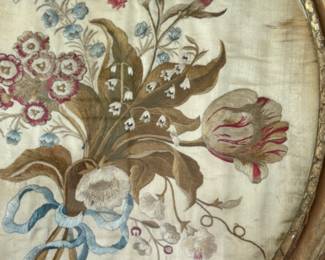Framed antique silk embroidery       17.5"h x 14"w 