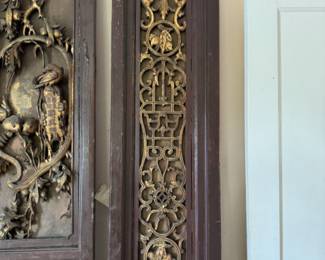Carved Chinese  floor screen with gilt highlights                      8'h x 67"w  