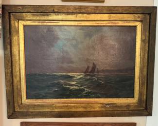 Painting of ship oil on canvas  frame size                            30"h x 39"w 