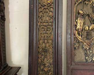 Carved Chinese  floor screen with gilt highlights                      8'h x 67"w  