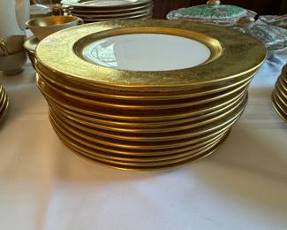 Tiffany Crown Staffordshire gold encrusted  10" plates 12 pc.         