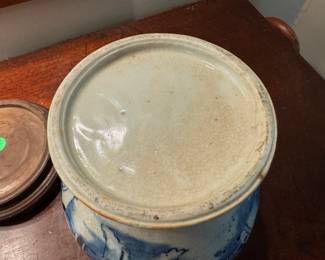 Pr. Chinese blue & white jars     12" including stands                   some repairs 