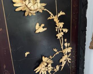 Asian panel with carved bone flowers 68"h x 31"w 