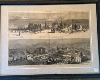 View of post Chicago fire                                                                         frame size 20"h x 26.75"w 