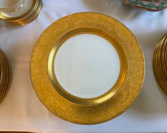 Tiffany Crown Staffordshire gold encrusted  10" plates 12 pc.         