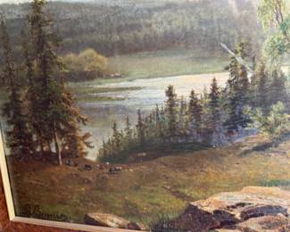 Richard Burnier (1826 - 1884) Dutch Impressionist Barbizon School oil on canvas 26”h x 38.5”w