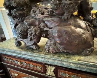 Monumental Chinese carved wood foo lion                               17"h x 44" long