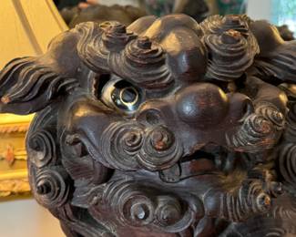 Monumental Chinese carved wood foo lion                               17"h x 44" long