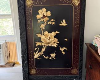 Asian panel with carved bone flowers 68"h x 31"w 