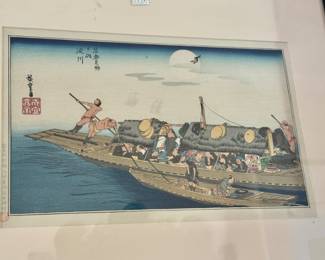Utagawa Hiroshige: The Yodo River woodblock print           frame size 18" x 22" 