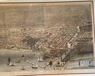 Harper's Weekly view of Chicago at the river                            frame size 23.5"h x 25.5"