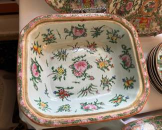 Rose Medallion covered dish     4"h x 9.5" x 8"