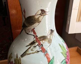 Famille Rose vase with birds and peony                      17.75"h x 8" diameter