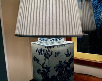Chinese diamond-shaped jar fitted as a lamp                                      base 14"h      25" overall h