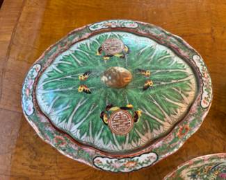 Chinese cabbage leaf covered dish                                       3.5"h x 11.5" long x 10" w  chipped