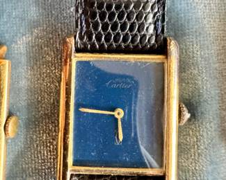 Cartier gold watch with lapis dial