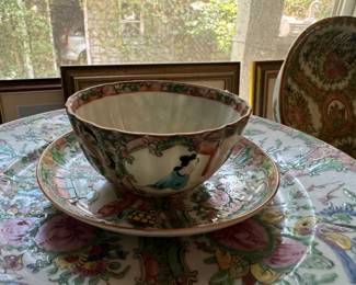 Rose Medallion cups & saucers  various styles 15 pc.