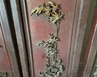 Carved Chinese  floor screen with gilt highlights                      8'h x 67"w  