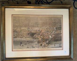 Harper's Weekly view of Chicago at the river                            frame size 23.5"h x 25.5"