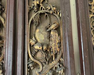Carved Chinese  floor screen with gilt highlights                      8'h x 67"w  