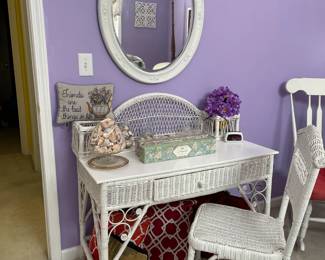 WICKER DESK AND CHAIR