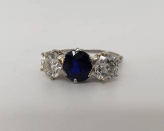 Beautiful Large3-Stone Diamond & Sapphire Ring