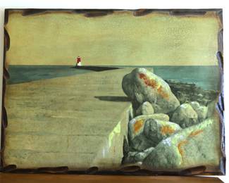 Lighthouse painted on one piece of wood