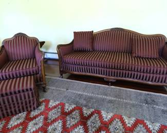 Mahogany Custom u,pholstered couch and chair set 
