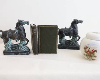 Horse Book ends, Vintage Hawthrone Books, Burleigh Tea Caddy