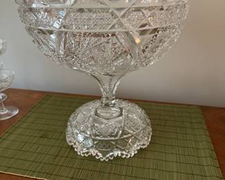 American Brilliant Cut Glass Punch Bowl on Foot 